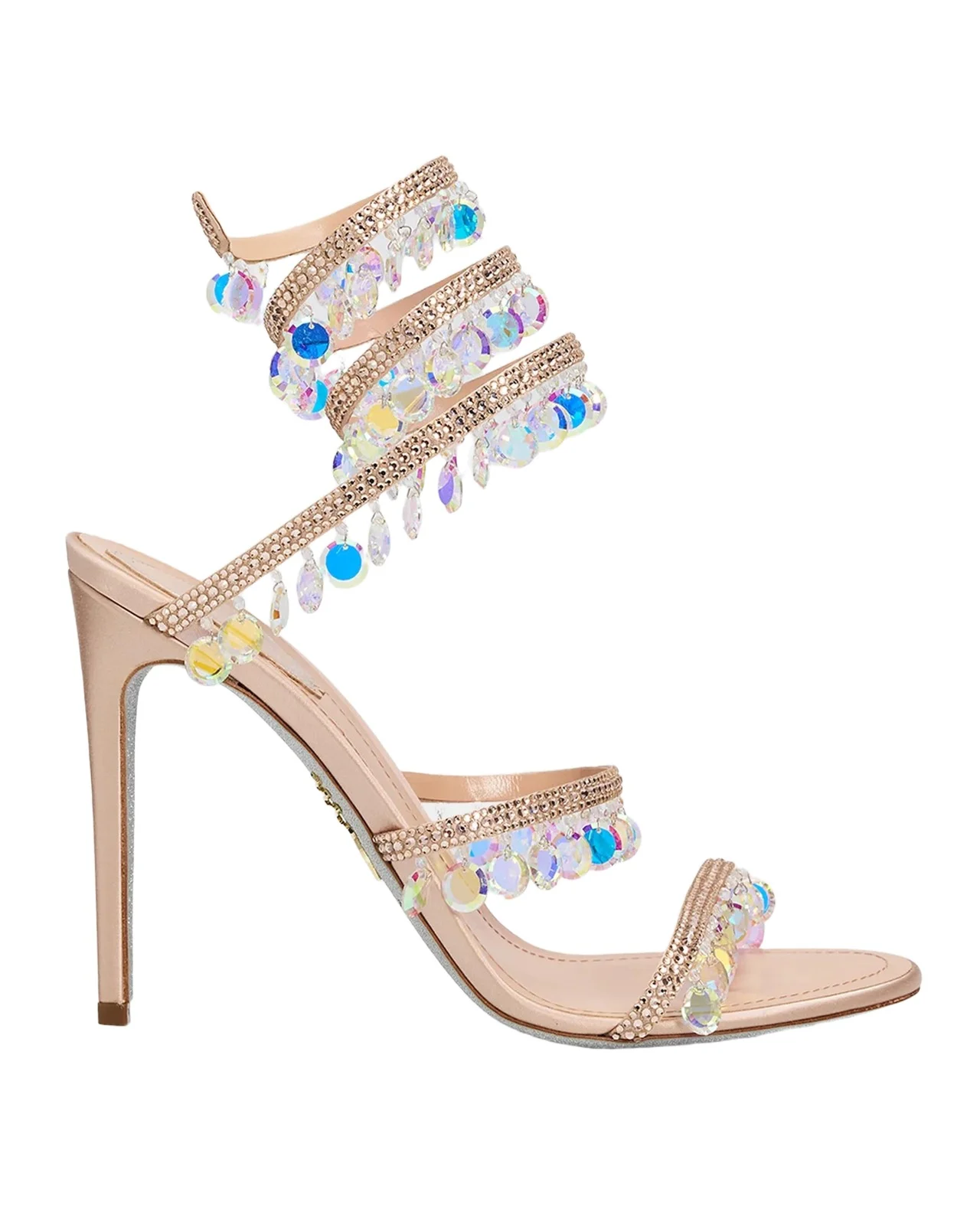 René Caovilla 105mm Embellished Satin Snake-Wrap Sandals
