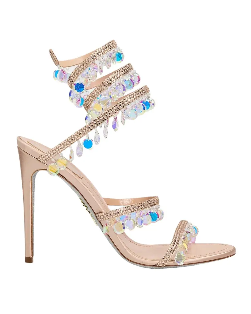 105mm Embellished Satin Snake-Wrap Sandals 105mm Embellished Satin Snake-Wrap Sandals