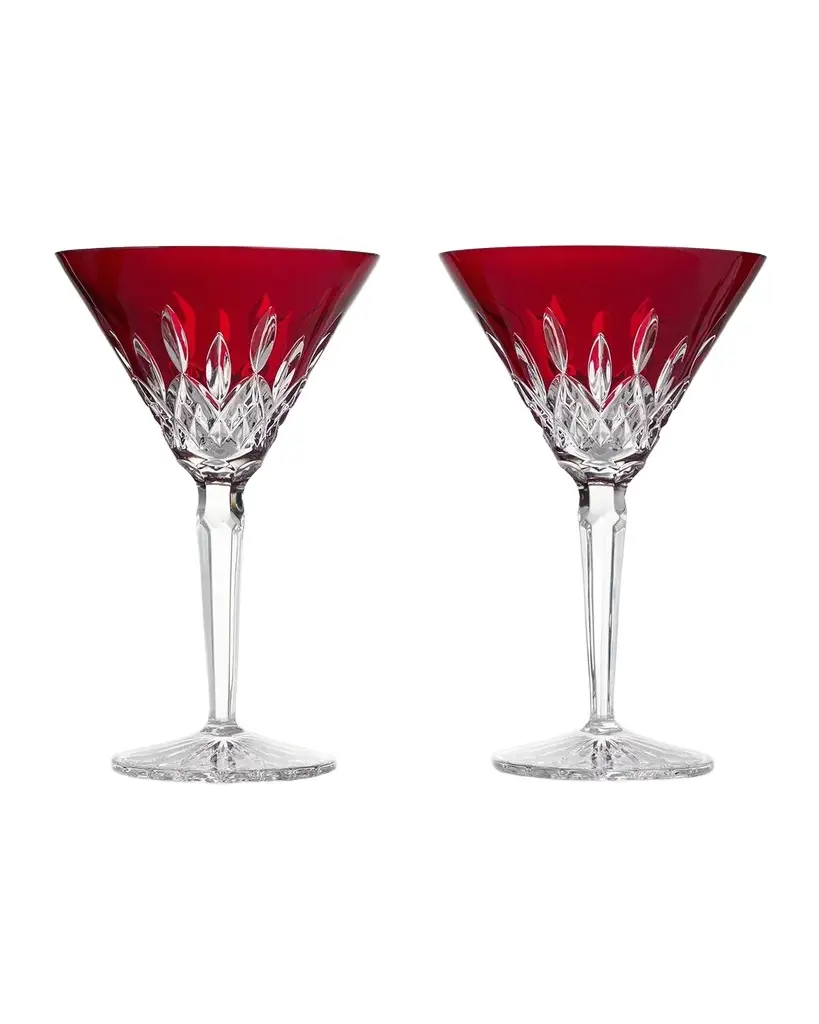 Waterford Crystal Lismore Red 2-Piece Crystal Martini Glass Set