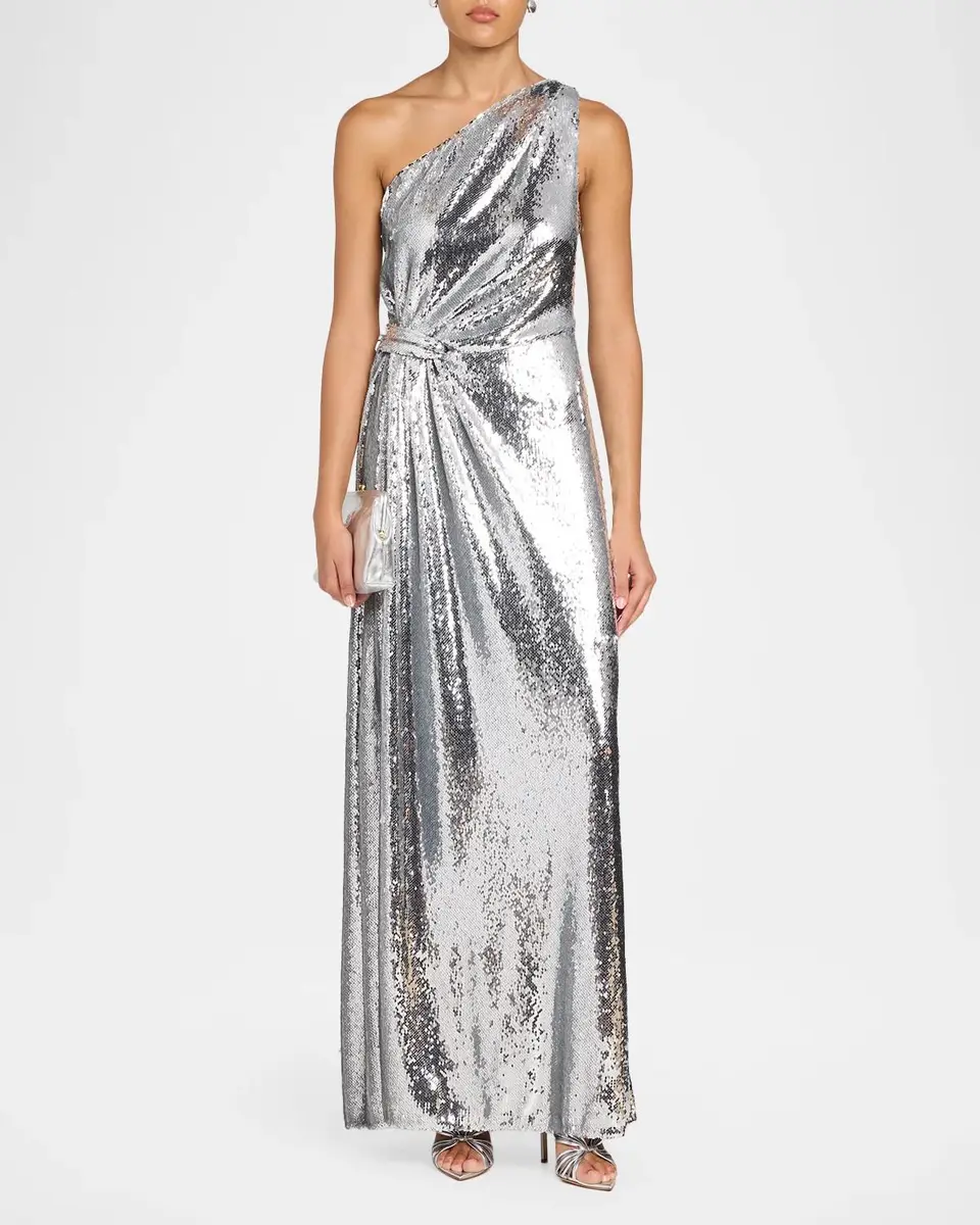 Milly Porsha Draped One-Shoulder Sequin Gown | Thumbnail 2 Milly Porsha Draped One-Shoulder Sequin Gown | Thumbnail 2