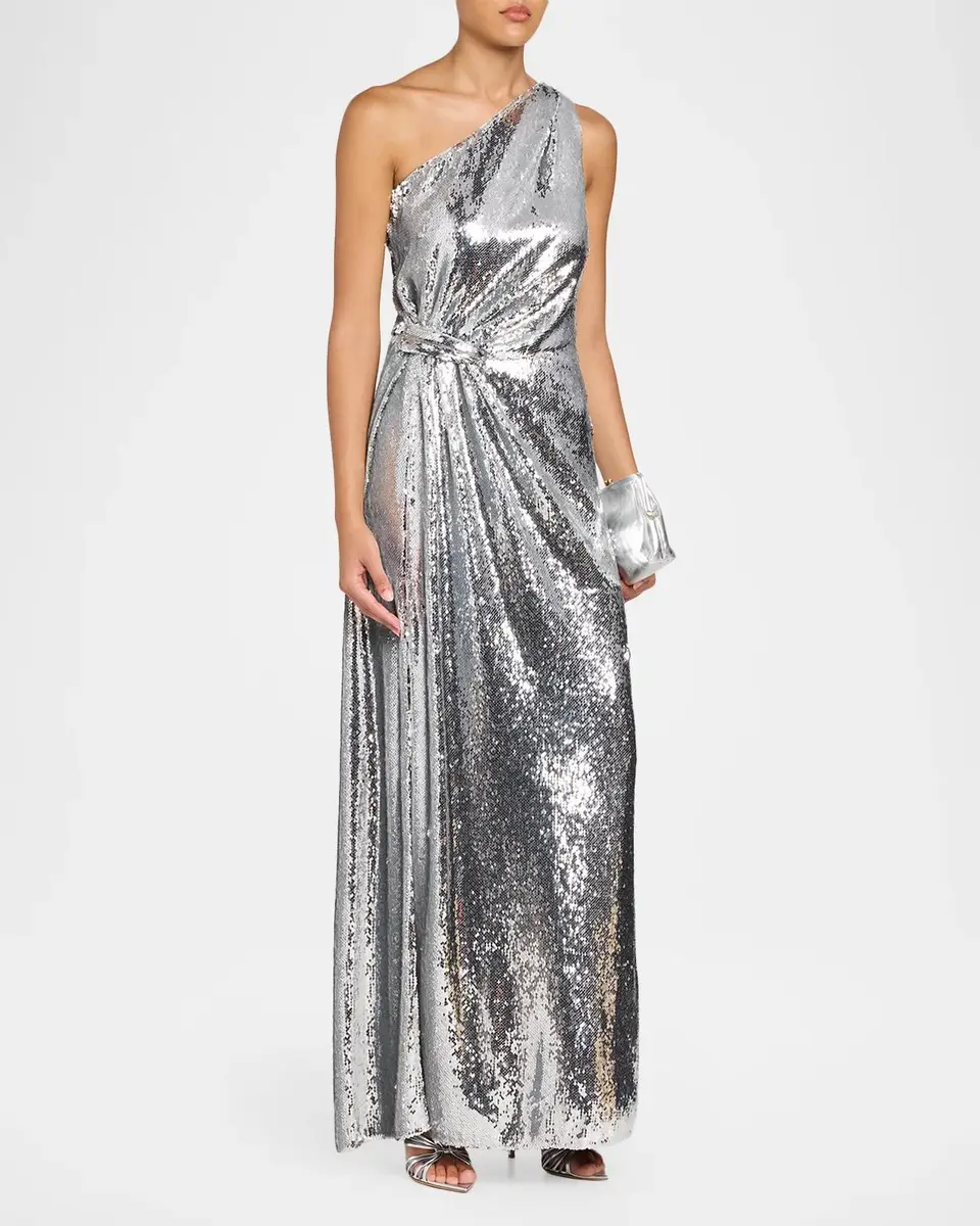 Milly Porsha Draped One-Shoulder Sequin Gown | Thumbnail 4 Milly Porsha Draped One-Shoulder Sequin Gown | Thumbnail 4