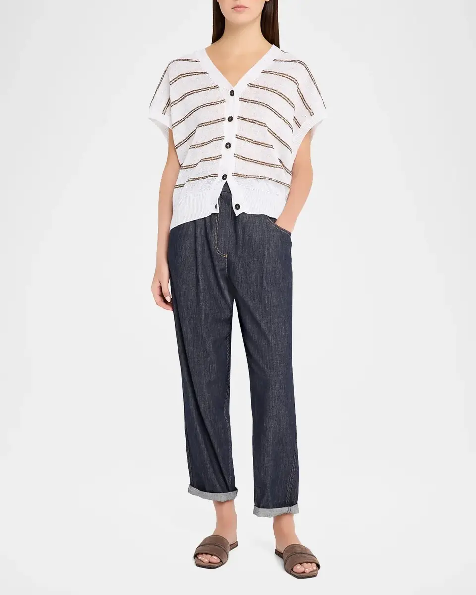 Brunello Cucinelli Pleated Straight-Leg Ankle Pull-On Jeans | Thumbnail 2 Brunello Cucinelli Pleated Straight-Leg Ankle Pull-On Jeans | Thumbnail 2