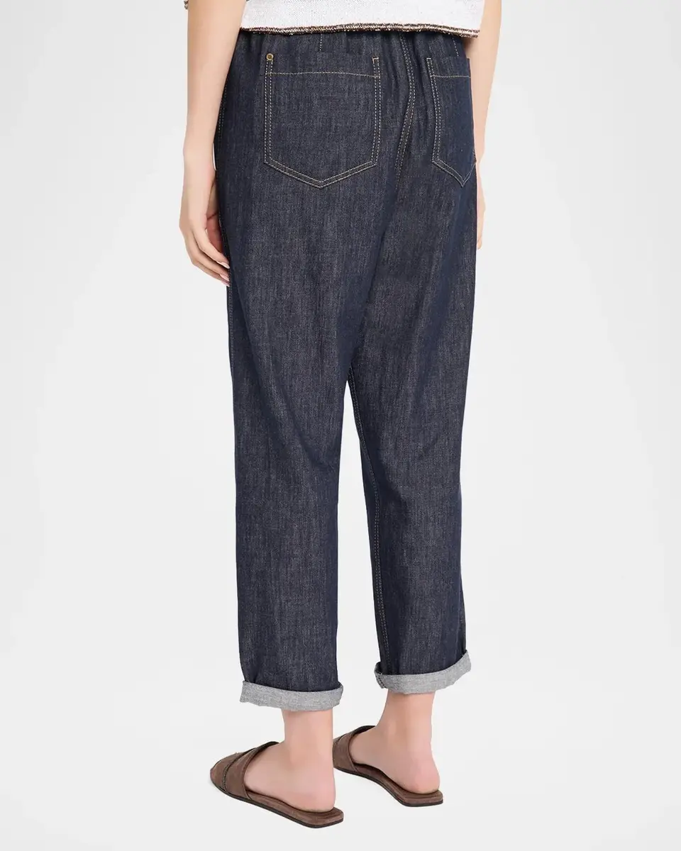 Brunello Cucinelli Pleated Straight-Leg Ankle Pull-On Jeans | Thumbnail 3 Brunello Cucinelli Pleated Straight-Leg Ankle Pull-On Jeans | Thumbnail 3