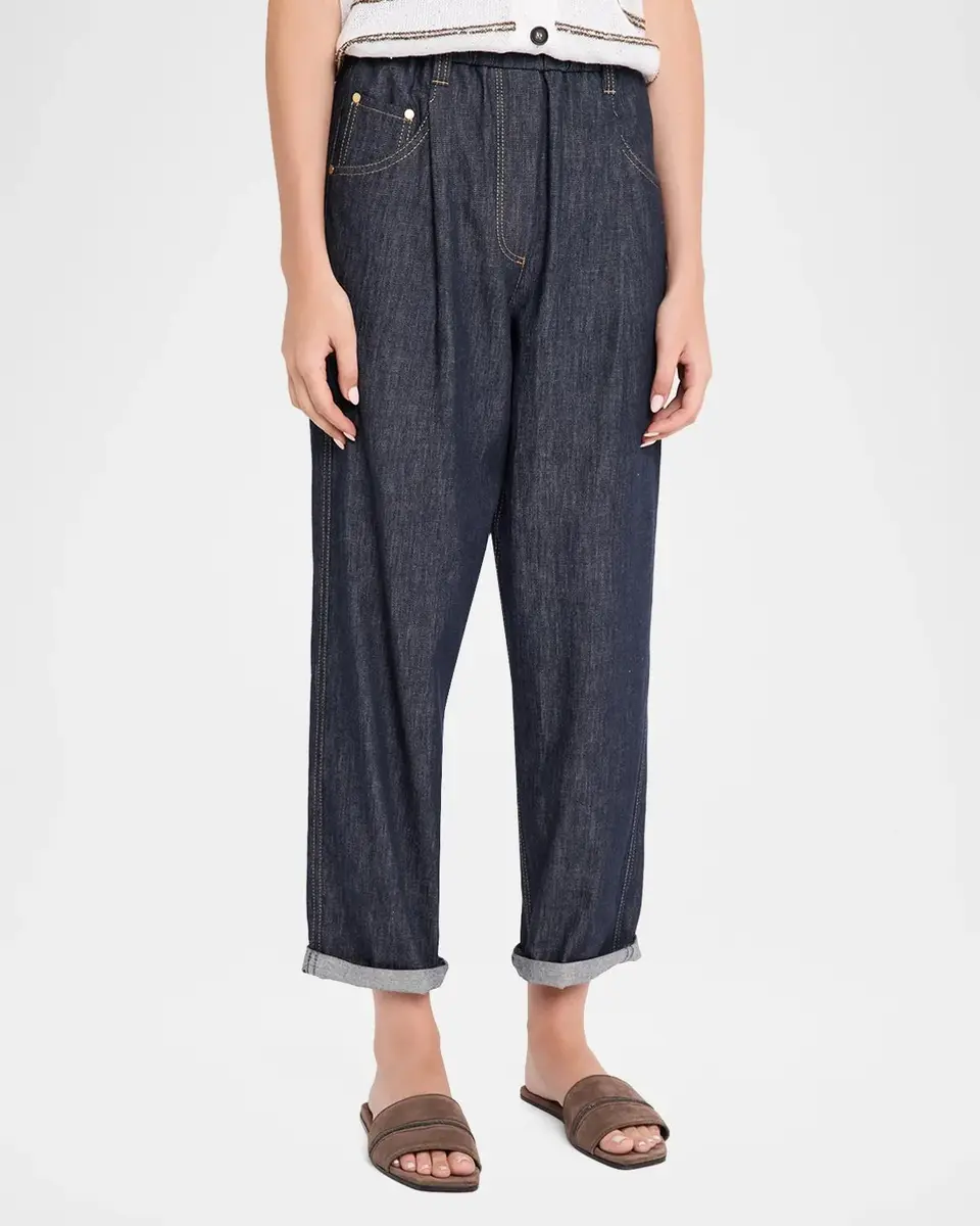 Brunello Cucinelli Pleated Straight-Leg Ankle Pull-On Jeans | Thumbnail 4 Brunello Cucinelli Pleated Straight-Leg Ankle Pull-On Jeans | Thumbnail 4
