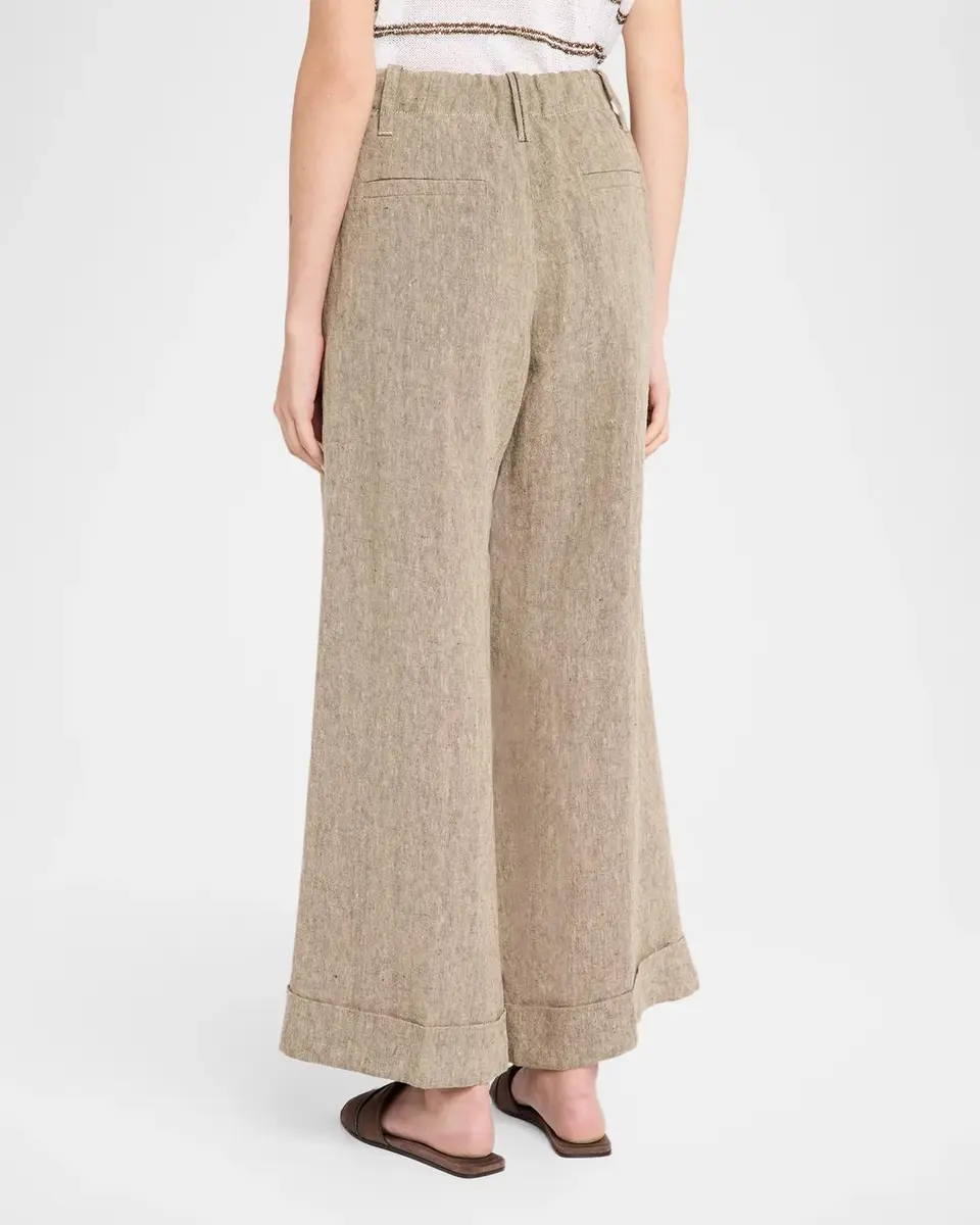 Brunello Cucinelli Rustic Linen Pleated Boxy Wide-Leg Ankle Trousers With Monili | Thumbnail 3 Brunello Cucinelli Rustic Linen Pleated Boxy Wide-Leg Ankle Trousers With Monili | Thumbnail 3