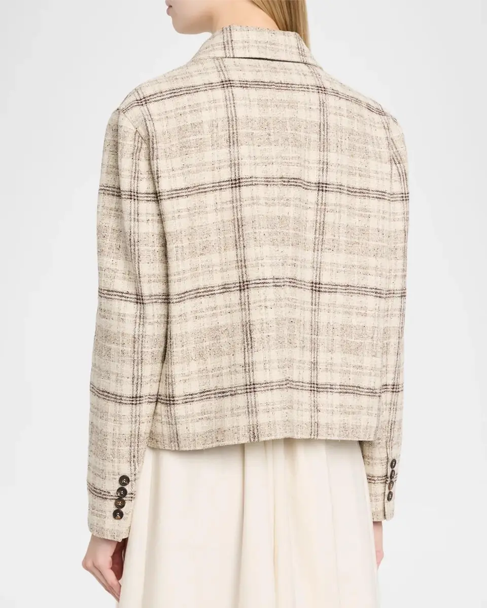 Brunello Cucinelli Check Linen Cotton Silk Tweed Single-Breasted Jacket | Thumbnail 3 Brunello Cucinelli Check Linen Cotton Silk Tweed Single-Breasted Jacket | Thumbnail 3