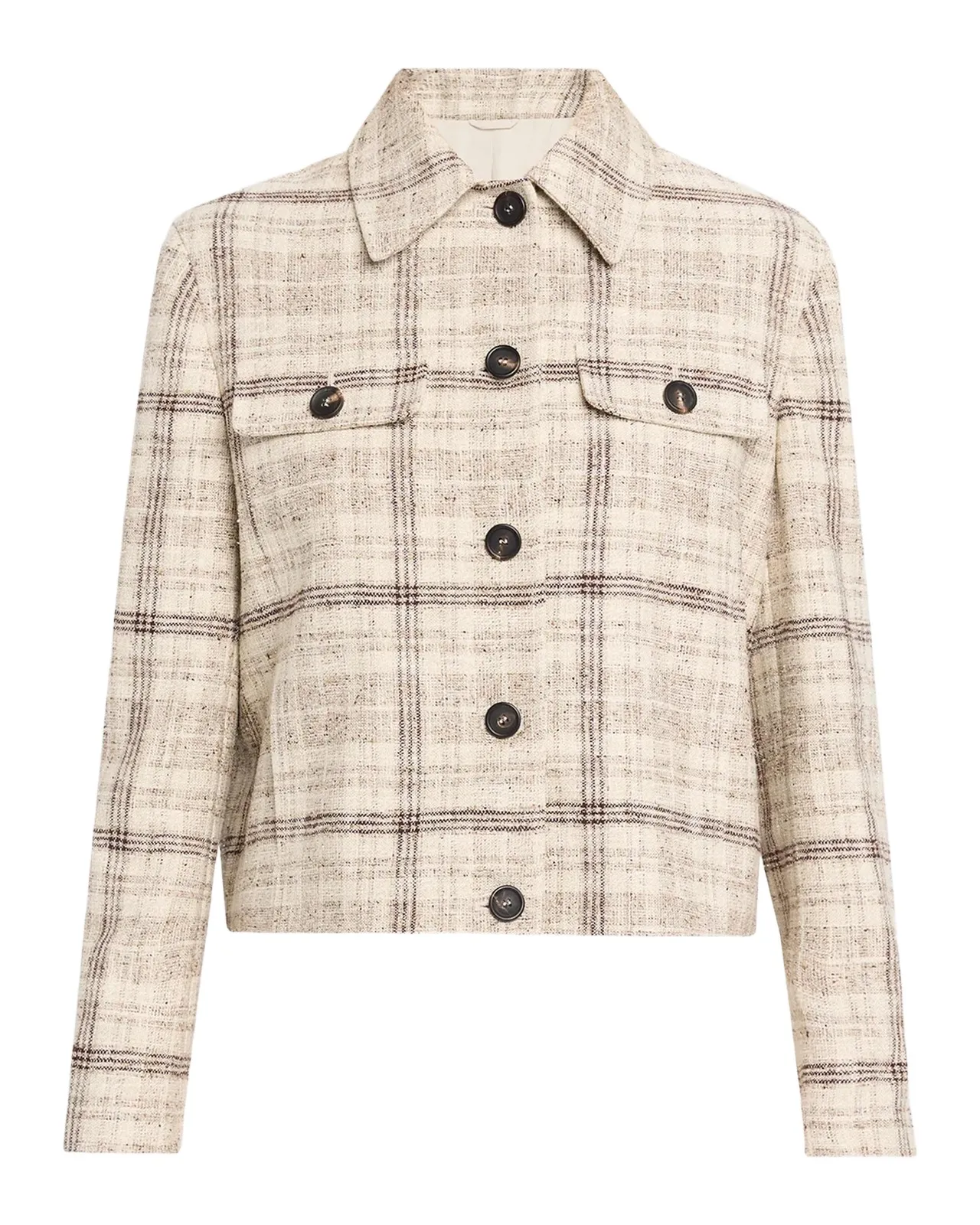 Brunello Cucinelli Check Linen Cotton Silk Tweed Single-Breasted Jacket