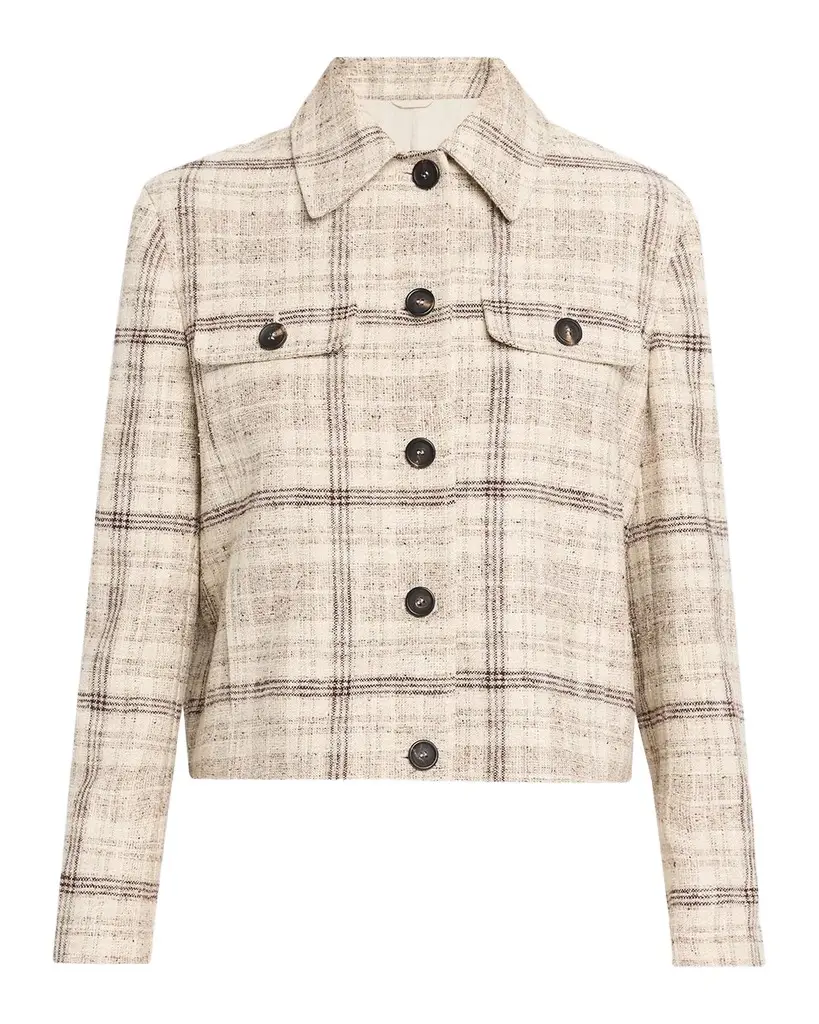 Check Linen Cotton Silk Tweed Single-Breasted Jacket