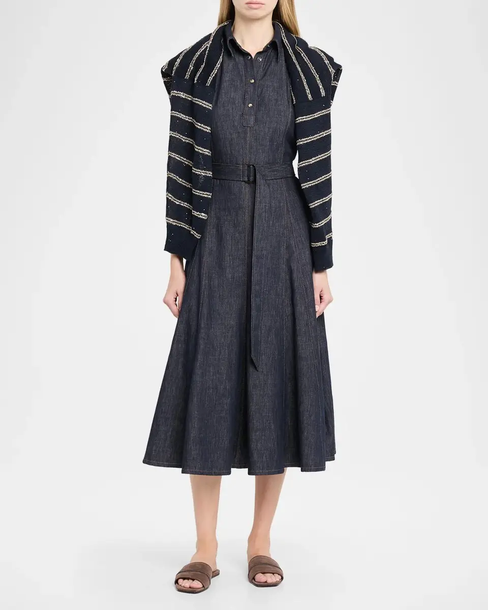 Brunello Cucinelli Sleeveless Linen Denim Belted Midi Shirtdress | Thumbnail 2 Brunello Cucinelli Sleeveless Linen Denim Belted Midi Shirtdress | Thumbnail 2
