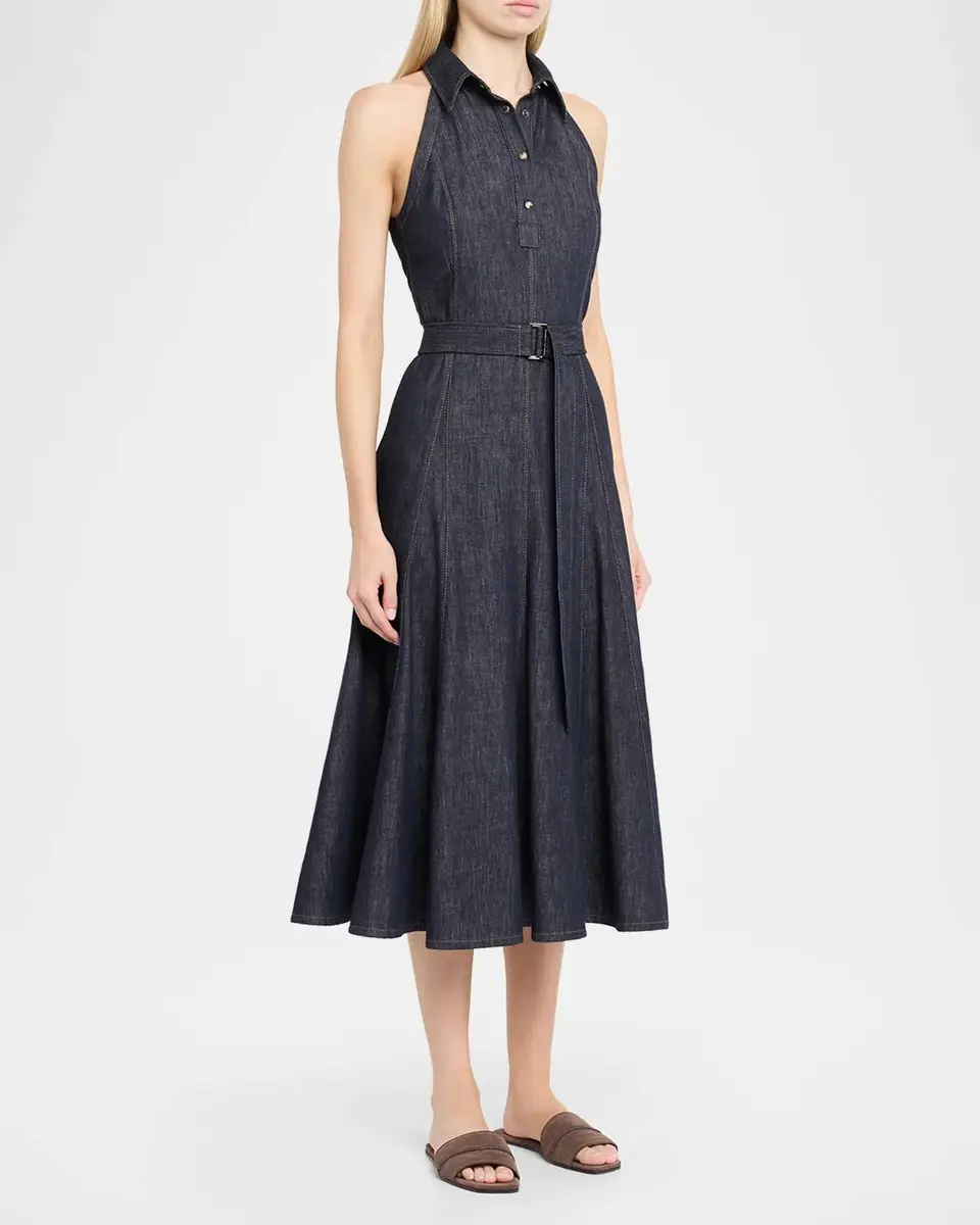 Brunello Cucinelli Sleeveless Linen Denim Belted Midi Shirtdress | Thumbnail 4 Brunello Cucinelli Sleeveless Linen Denim Belted Midi Shirtdress | Thumbnail 4