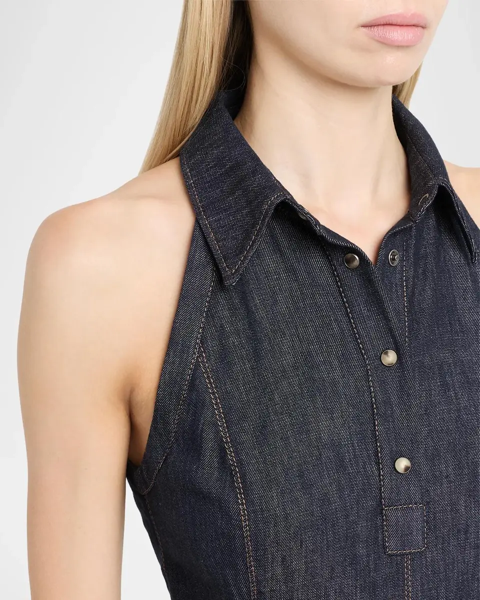 Brunello Cucinelli Sleeveless Linen Denim Belted Midi Shirtdress | Thumbnail 5 Brunello Cucinelli Sleeveless Linen Denim Belted Midi Shirtdress | Thumbnail 5