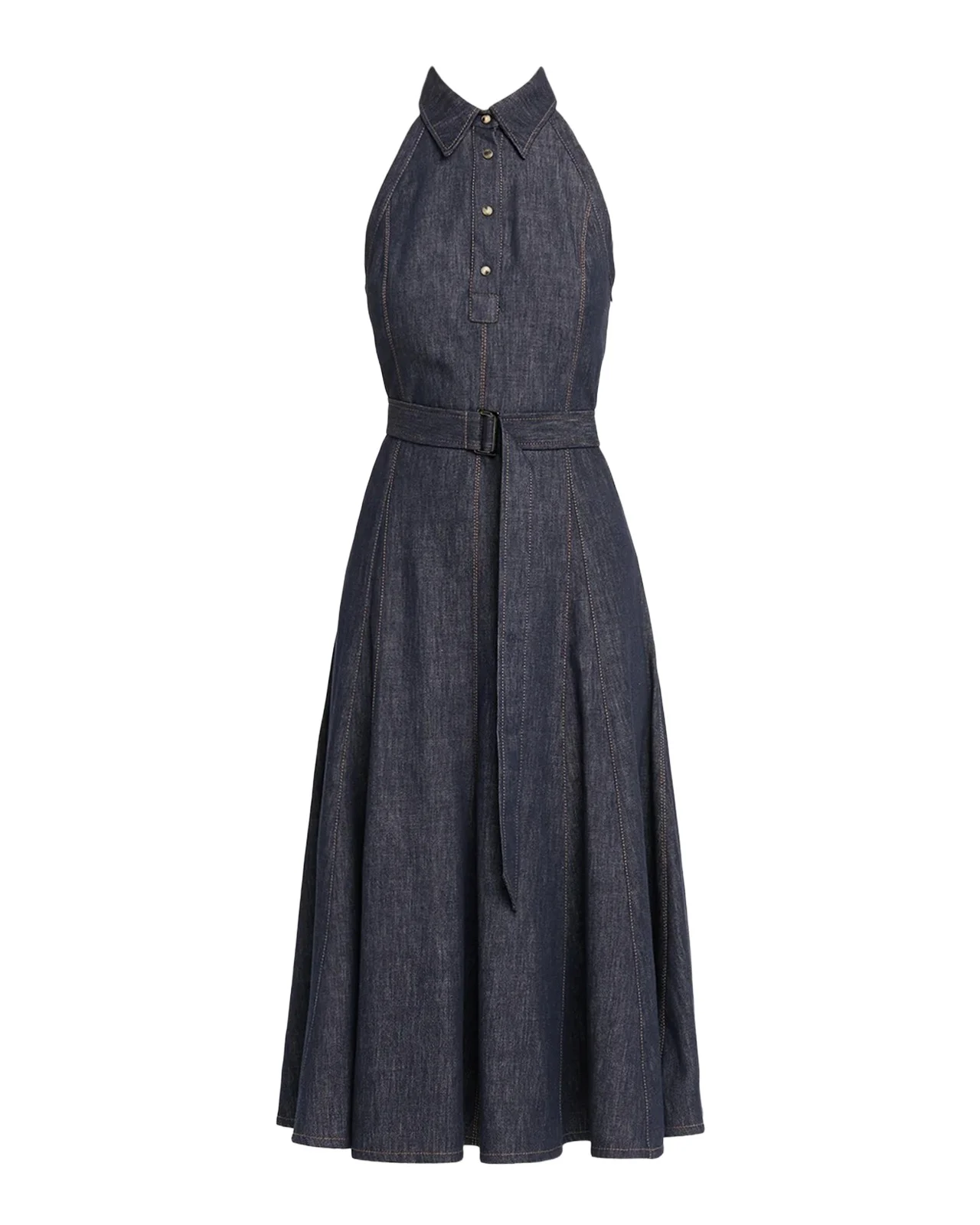 Sleeveless Linen Denim Belted Midi Shirtdress Sleeveless Linen Denim Belted Midi Shirtdress