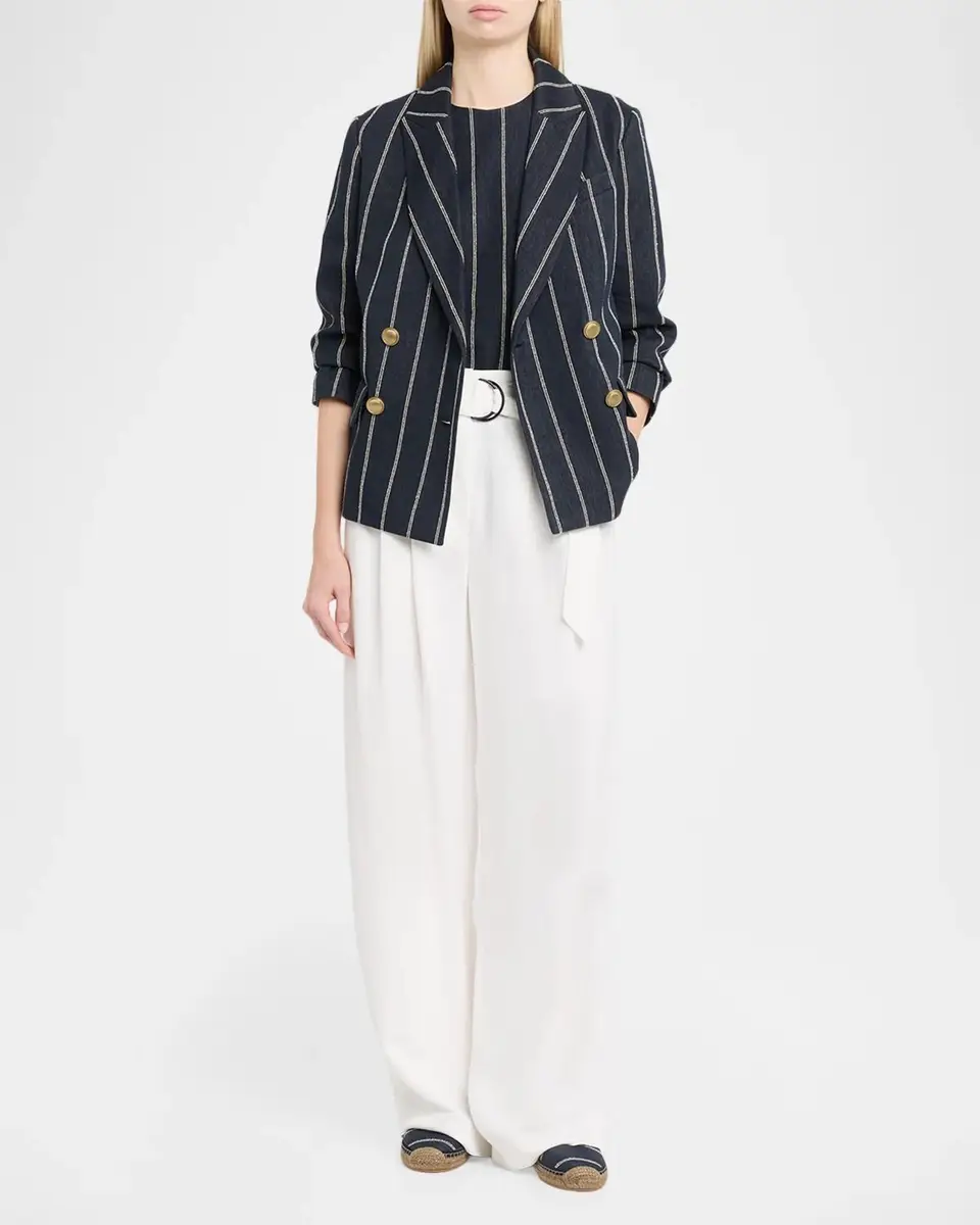 Brunello Cucinelli Double Pinstriped Denim Double-Breasted Blazer Jacket | Thumbnail 2 Brunello Cucinelli Double Pinstriped Denim Double-Breasted Blazer Jacket | Thumbnail 2