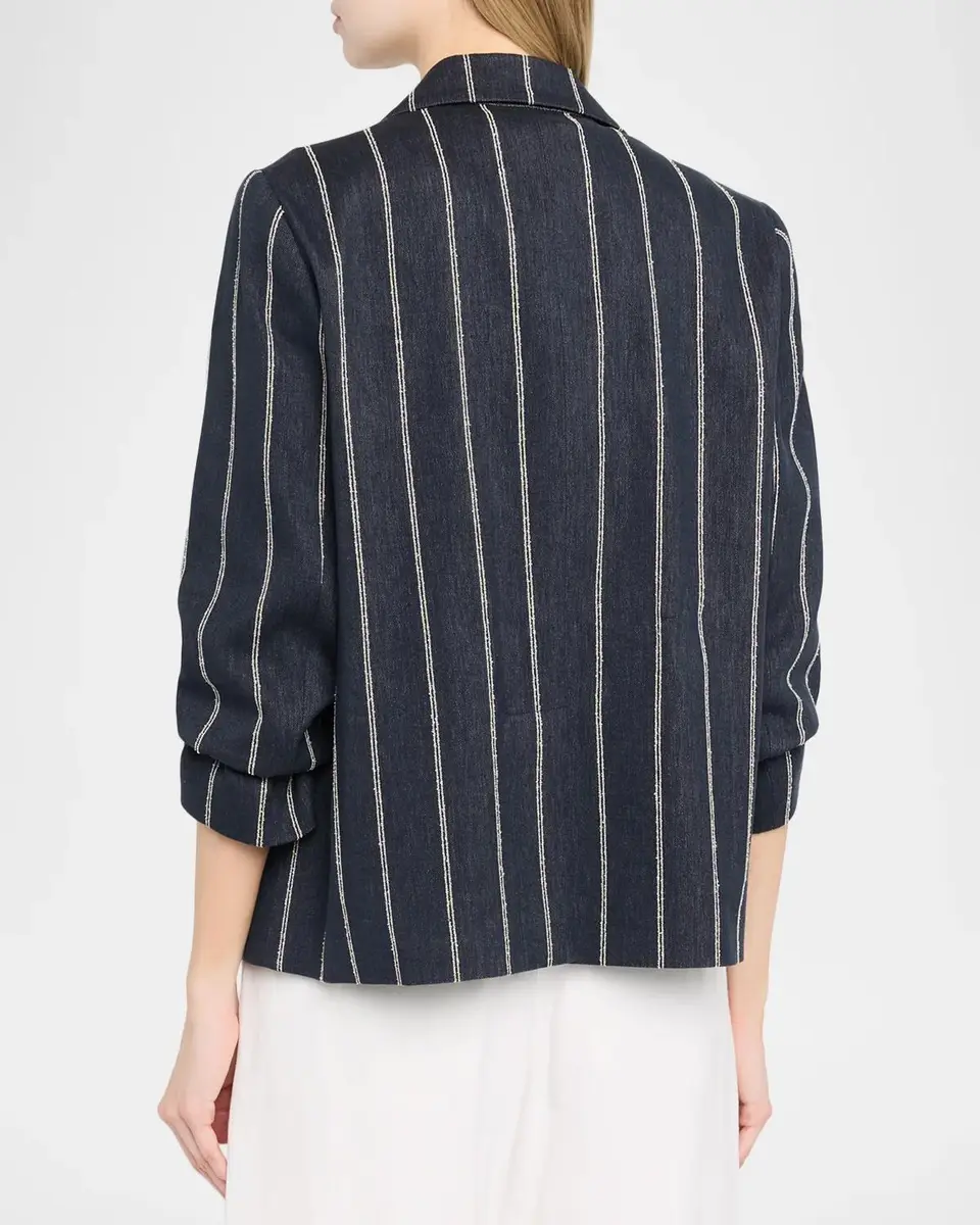 Brunello Cucinelli Double Pinstriped Denim Double-Breasted Blazer Jacket | Thumbnail 3 Brunello Cucinelli Double Pinstriped Denim Double-Breasted Blazer Jacket | Thumbnail 3