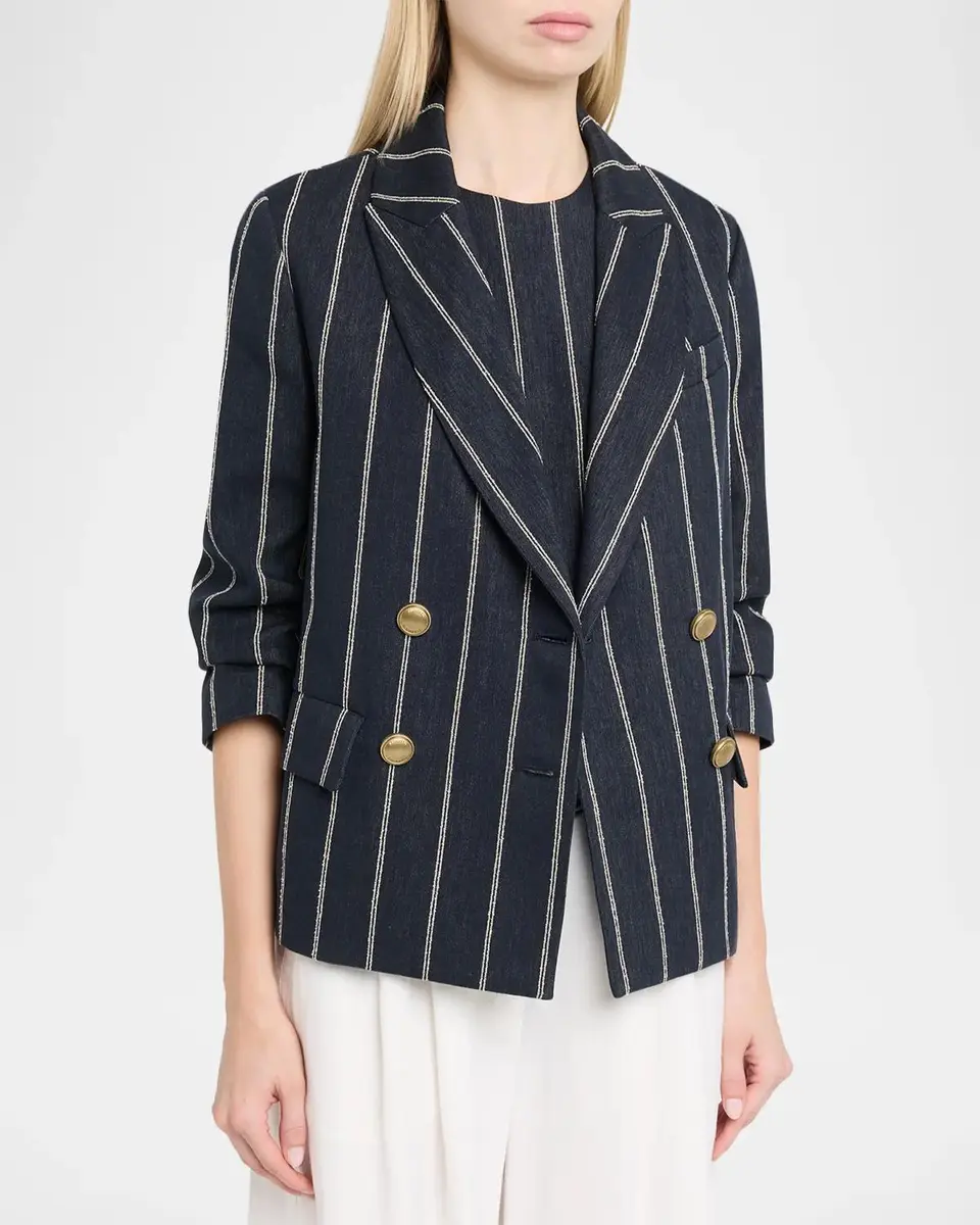Brunello Cucinelli Double Pinstriped Denim Double-Breasted Blazer Jacket | Thumbnail 4 Brunello Cucinelli Double Pinstriped Denim Double-Breasted Blazer Jacket | Thumbnail 4