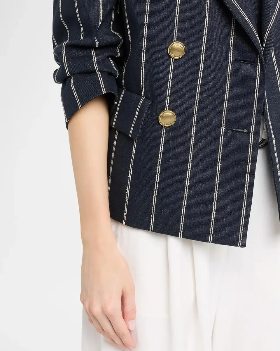 Brunello Cucinelli Double Pinstriped Denim Double-Breasted Blazer Jacket | Thumbnail 5 Brunello Cucinelli Double Pinstriped Denim Double-Breasted Blazer Jacket | Thumbnail 5