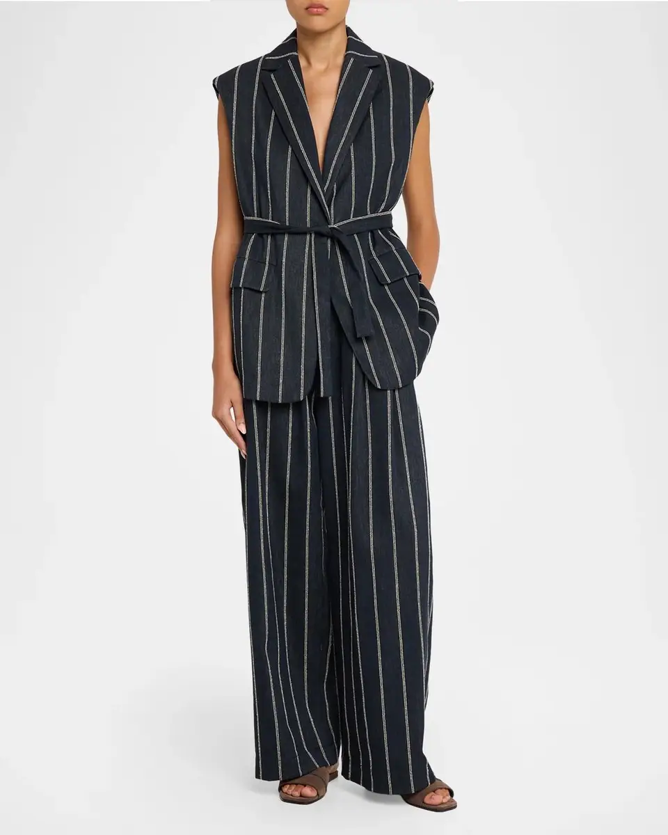 Brunello Cucinelli Double Pinstripe Cotton Wide-Leg Pull-On Pants | Thumbnail 2