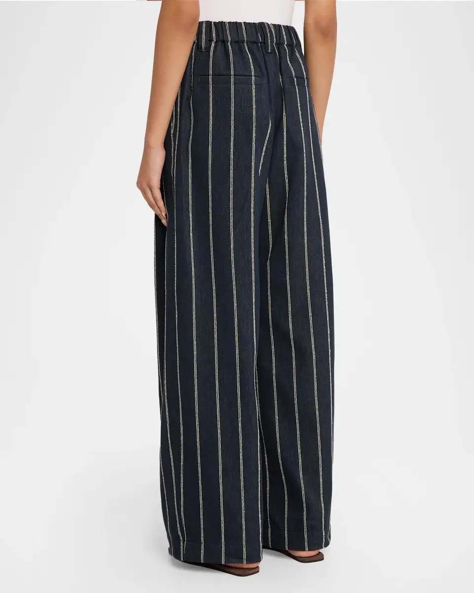 Brunello Cucinelli Double Pinstripe Cotton Wide-Leg Pull-On Pants | Thumbnail 3