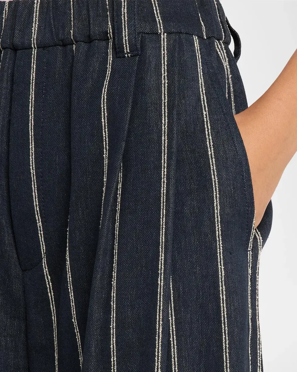 Brunello Cucinelli Double Pinstripe Cotton Wide-Leg Pull-On Pants | Thumbnail 5