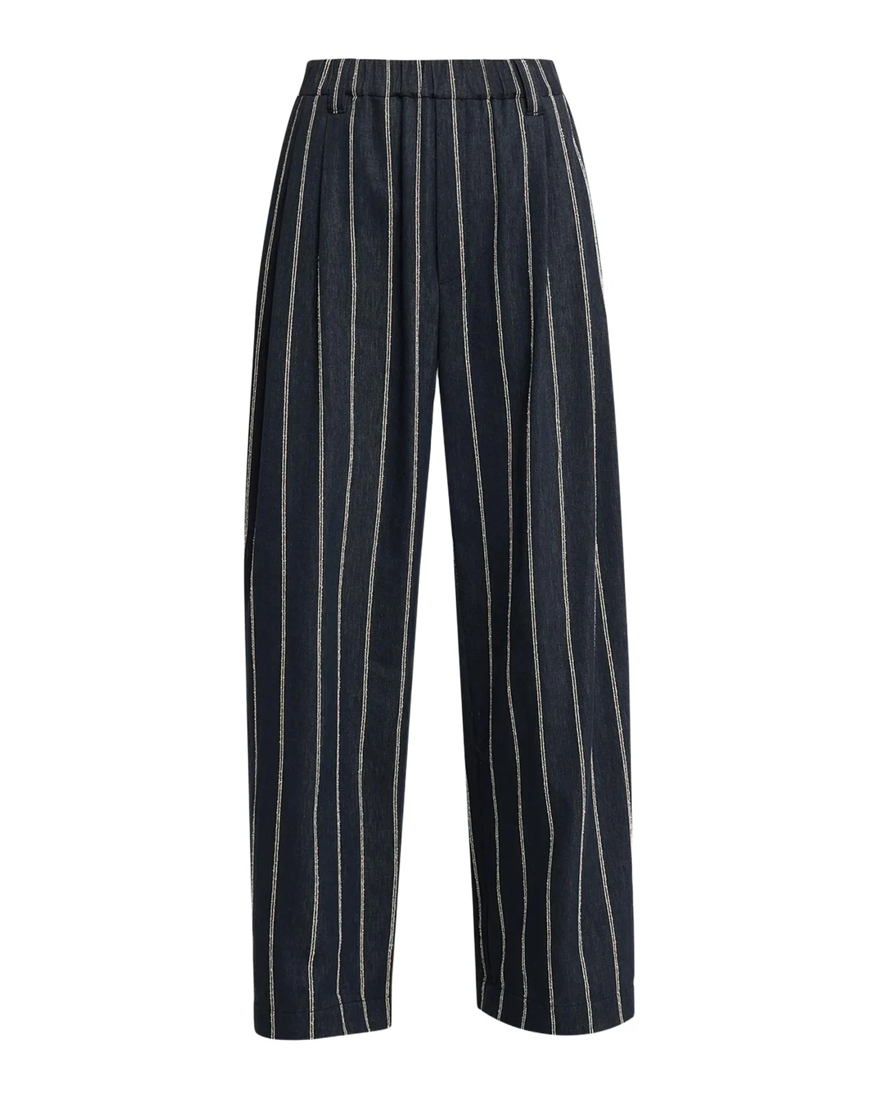 Brunello Cucinelli Double Pinstripe Cotton Wide-Leg Pull-On Pants
