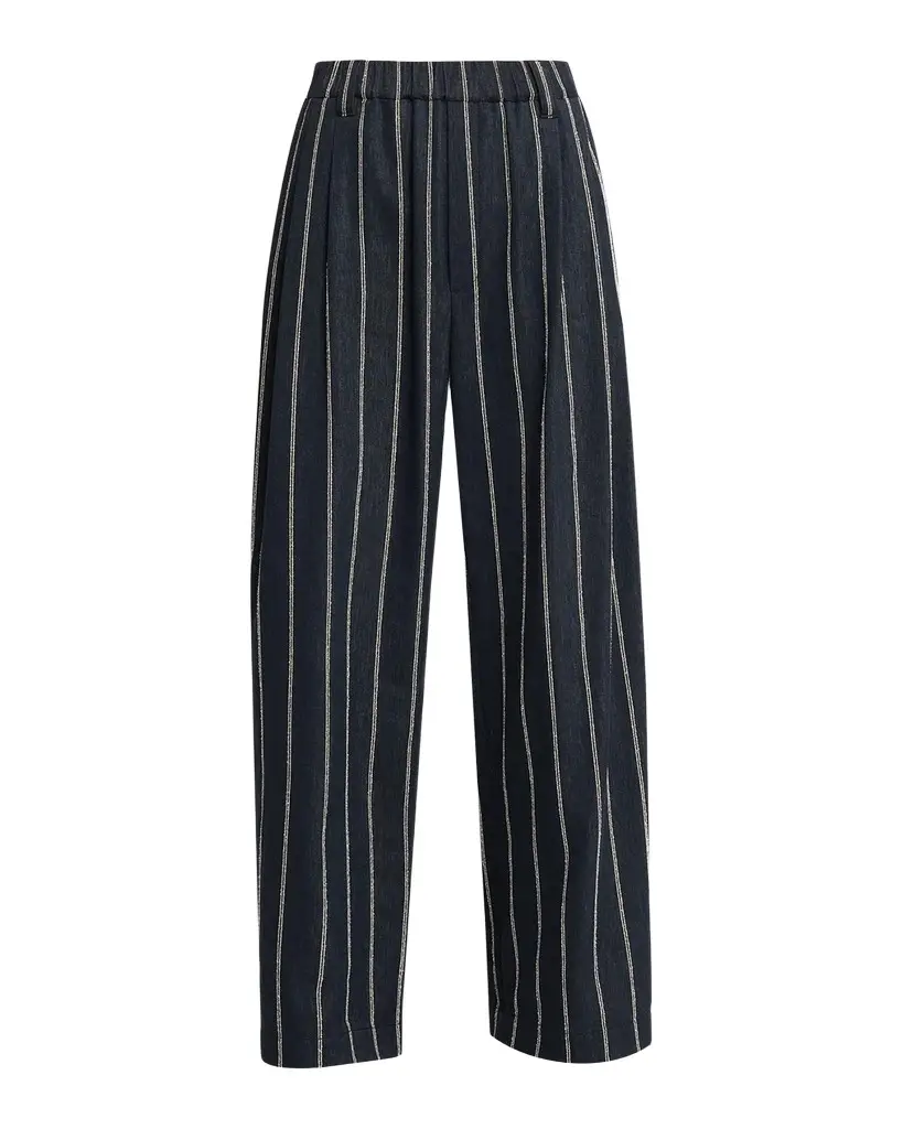Double Pinstripe Cotton Wide-Leg Pull-On Pants Double Pinstripe Cotton Wide-Leg Pull-On Pants