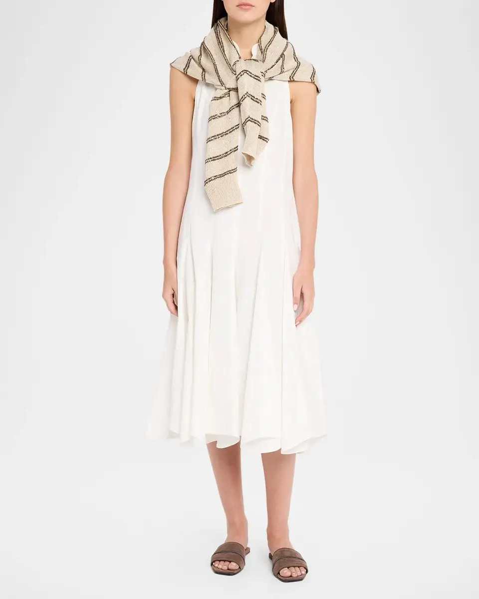 Brunello Cucinelli Sleeveless Heavy Cotton Poplin Pleated Midi Shirtdress | Thumbnail 2 Brunello Cucinelli Sleeveless Heavy Cotton Poplin Pleated Midi Shirtdress | Thumbnail 2