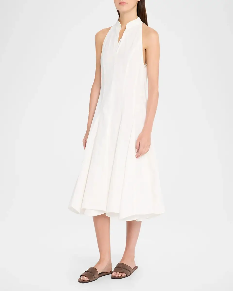 Brunello Cucinelli Sleeveless Heavy Cotton Poplin Pleated Midi Shirtdress | Thumbnail 4 Brunello Cucinelli Sleeveless Heavy Cotton Poplin Pleated Midi Shirtdress | Thumbnail 4