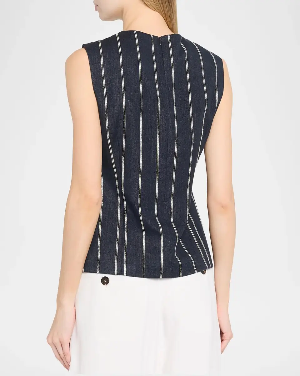 Brunello Cucinelli Double Pinstriped Denim Sleeveless Top | Thumbnail 3
