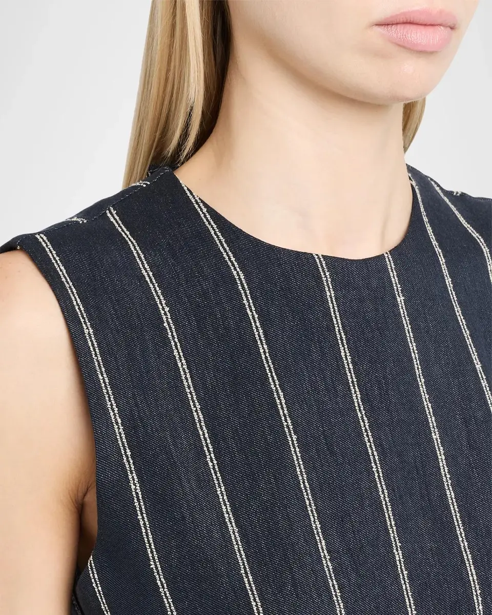 Brunello Cucinelli Double Pinstriped Denim Sleeveless Top | Thumbnail 5