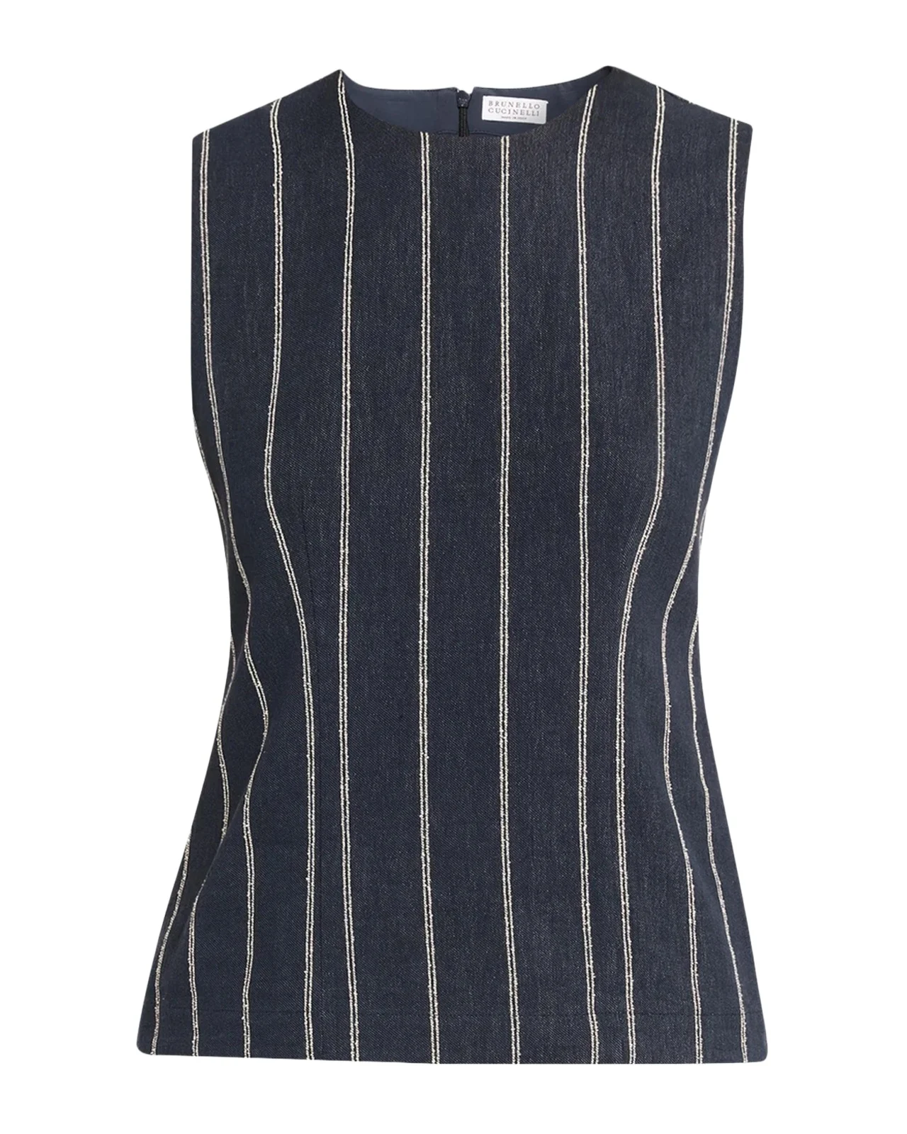 Double Pinstriped Denim Sleeveless Top Double Pinstriped Denim Sleeveless Top