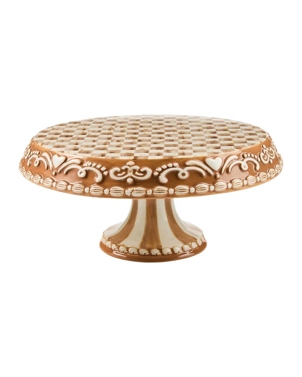 Mocha Check Gingerbread Pedestal Cake Stand
