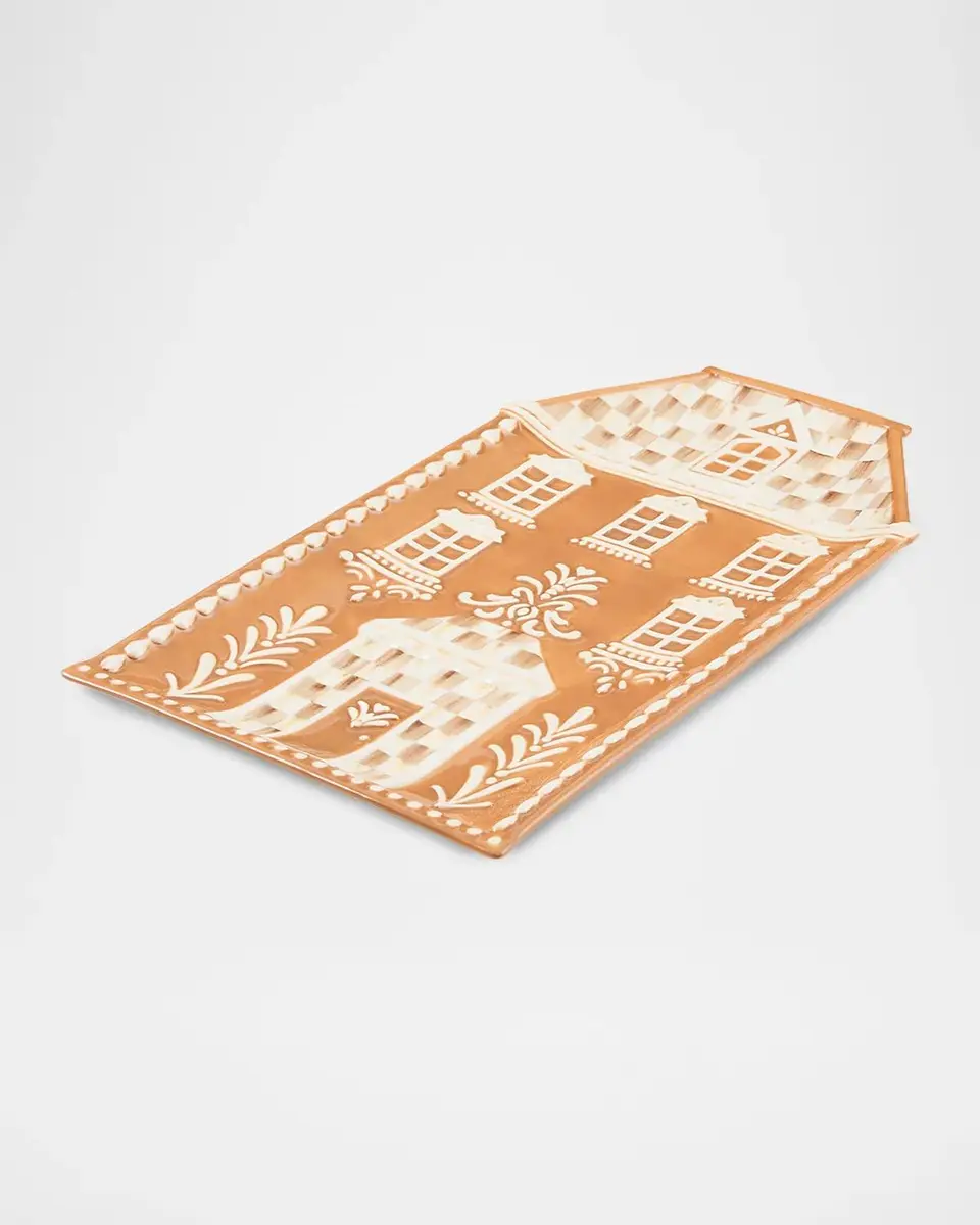 MacKenzie-Childs Mocha Check Ceramic Gingerbread House Tray | Thumbnail 2 MacKenzie-Childs Mocha Check Ceramic Gingerbread House Tray | Thumbnail 2