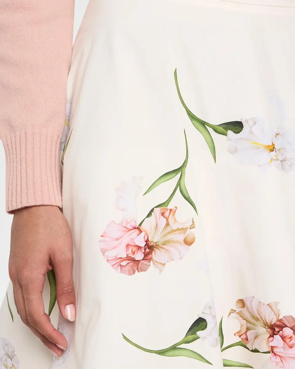 Oscar de la Renta Painted Iris Print Cotton Midi Skirt | Thumbnail 5