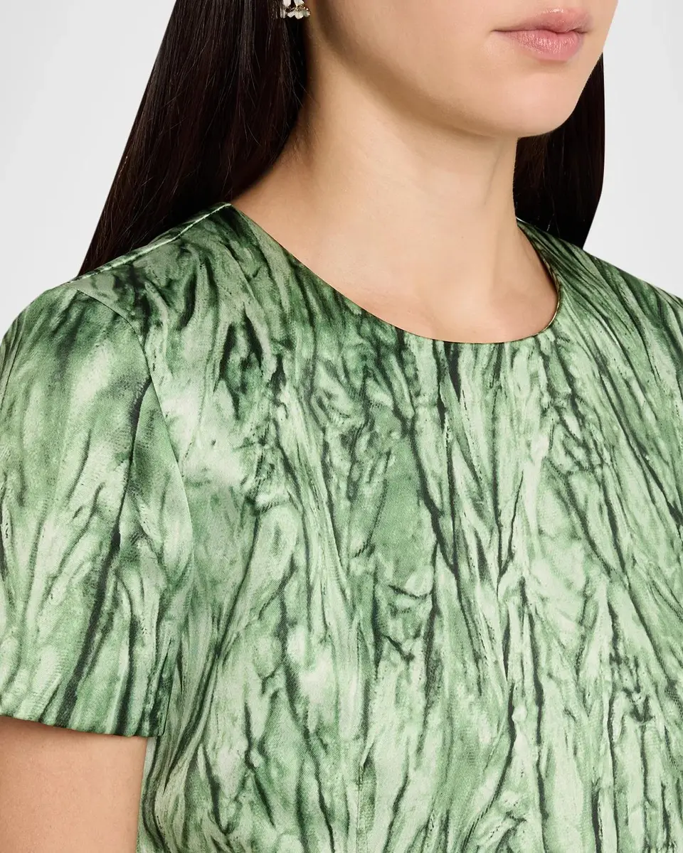Oscar de la Renta Short-Sleeve Crushed Velvet-Printed Satin Midi Dress | Thumbnail 5