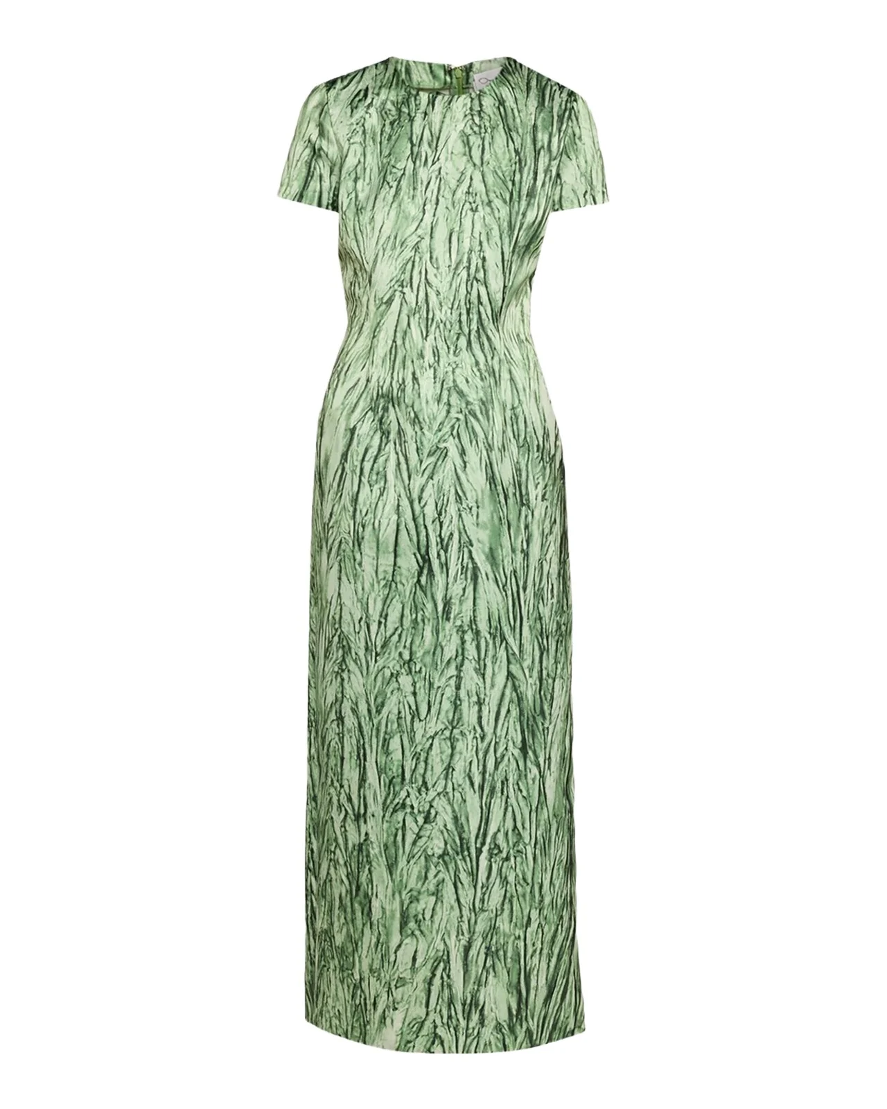 Oscar de la Renta Short-Sleeve Crushed Velvet-Printed Satin Midi Dress