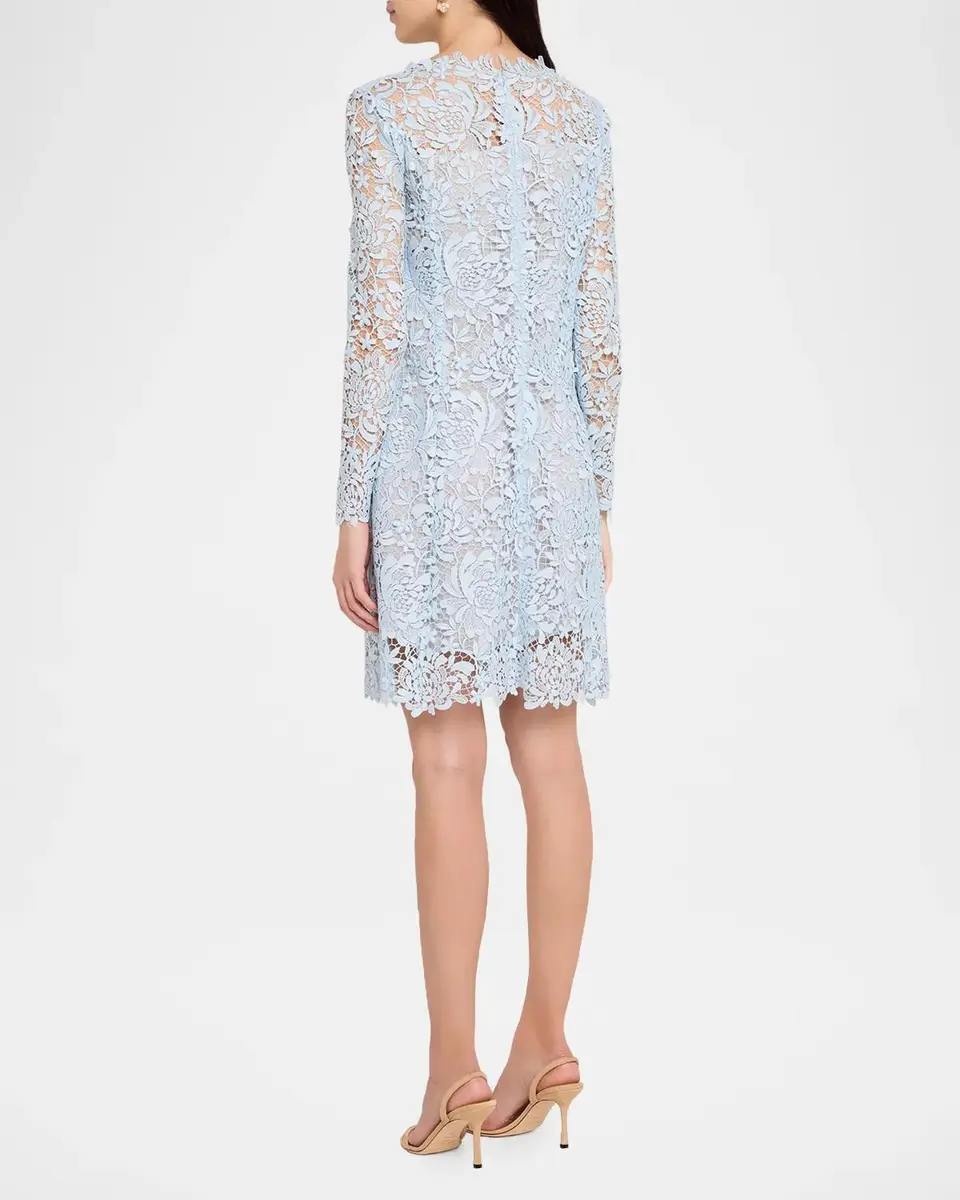 Oscar de la Renta Long-Sleeve Chrysanthemum Guipure Shift Dress | Thumbnail 3