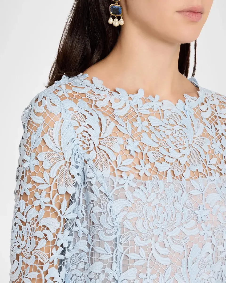Oscar de la Renta Long-Sleeve Chrysanthemum Guipure Shift Dress | Thumbnail 5