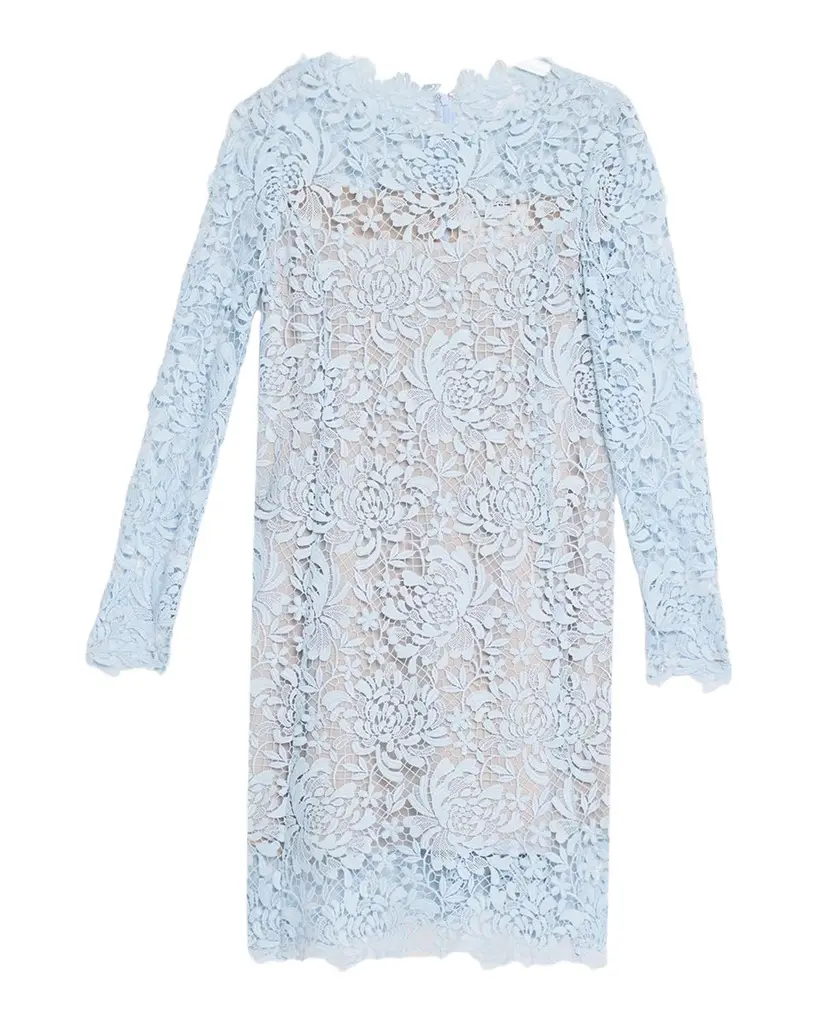Oscar de la Renta Long-Sleeve Chrysanthemum Guipure Shift Dress