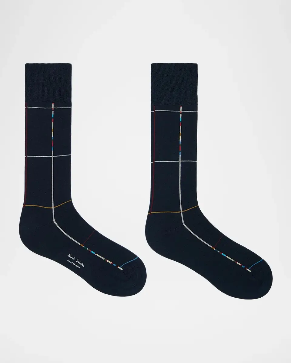Paul Smith Men's Signature Windowpane Stripe Crew Socks | Thumbnail 2 Paul Smith Men's Signature Windowpane Stripe Crew Socks | Thumbnail 2