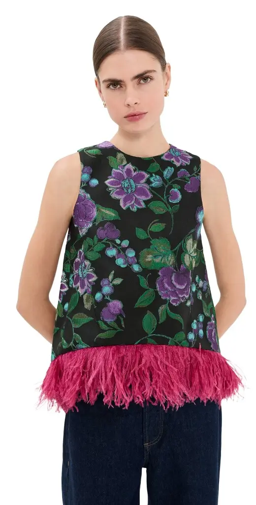 La Scala Top with Feathers Botanical La Scala Top with Feathers Botanical