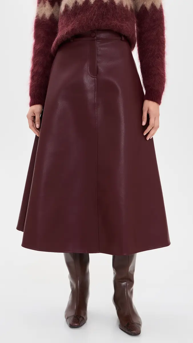 English Factory Faux Leather A-Line Midi Skirt | Thumbnail 2 English Factory Faux Leather A-Line Midi Skirt | Thumbnail 2