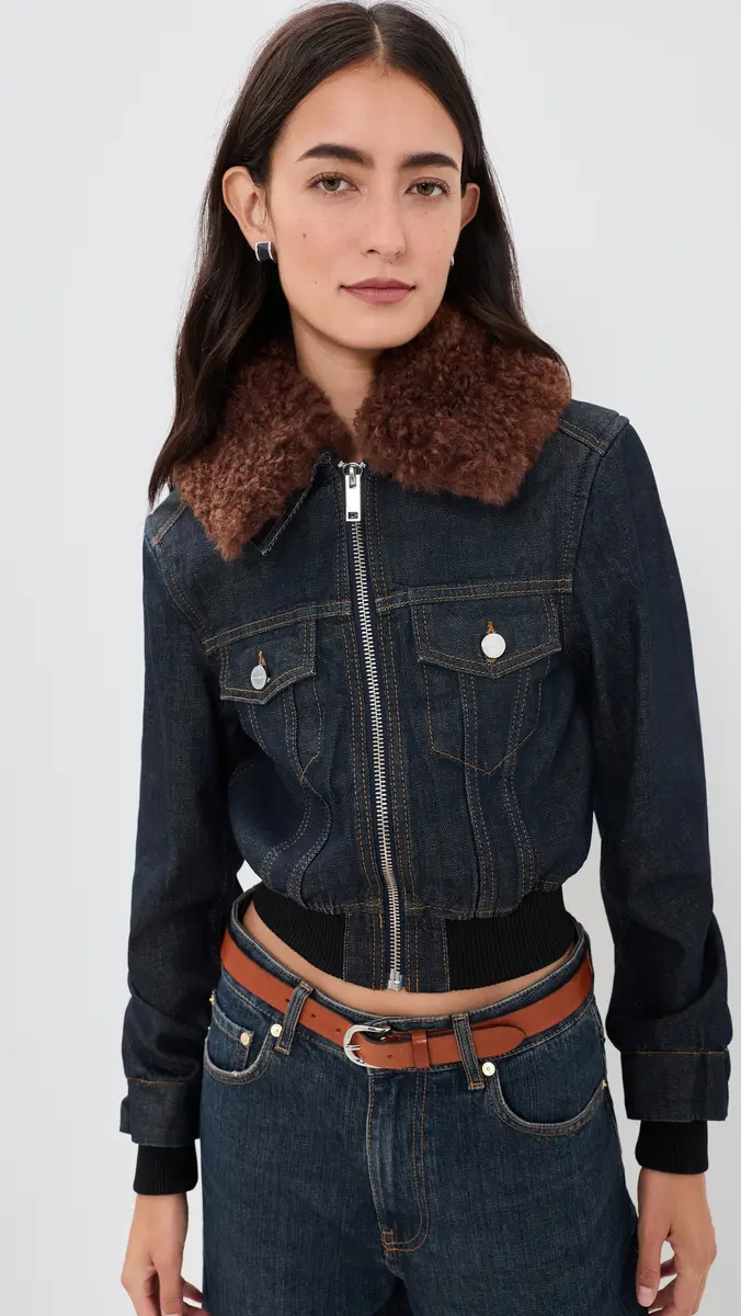 Ganni Slub Denim Cropped Bomber Jacket | Thumbnail 2 Ganni Slub Denim Cropped Bomber Jacket | Thumbnail 2