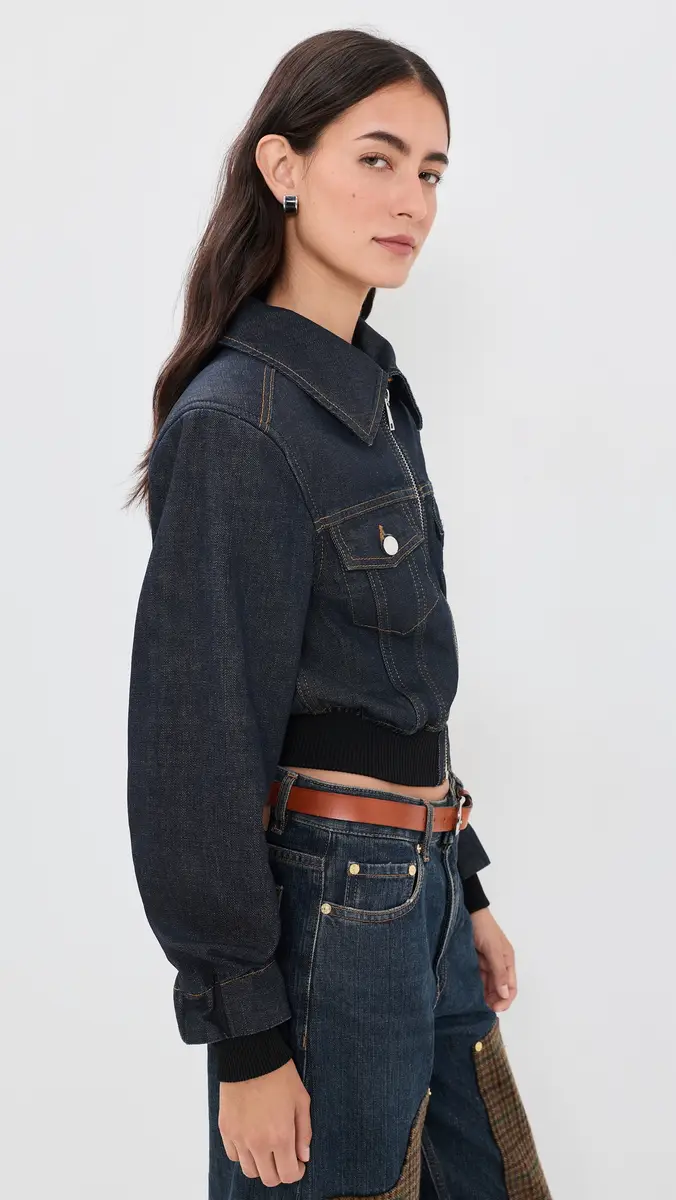 Ganni Slub Denim Cropped Bomber Jacket | Thumbnail 4 Ganni Slub Denim Cropped Bomber Jacket | Thumbnail 4