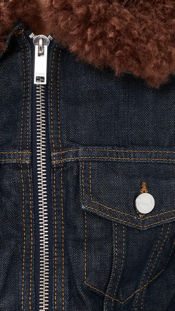 Ganni Slub Denim Cropped Bomber Jacket | Thumbnail 6 Ganni Slub Denim Cropped Bomber Jacket | Thumbnail 6