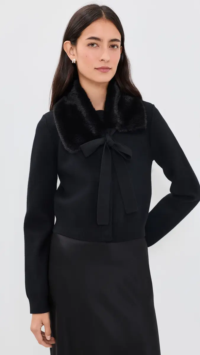 English Factory Faux Fur Collar Knit Cardigan | Thumbnail 2 English Factory Faux Fur Collar Knit Cardigan | Thumbnail 2