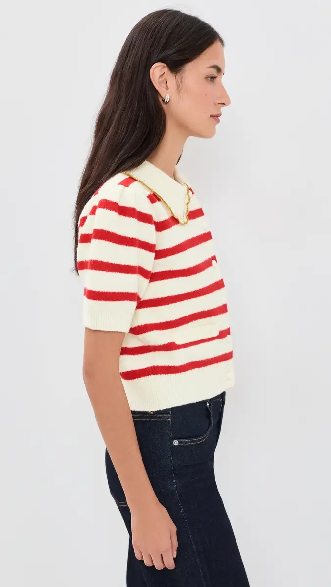 English Factory Striped Puff Sleeve Knit Cardigan | Thumbnail 4 English Factory Striped Puff Sleeve Knit Cardigan | Thumbnail 4