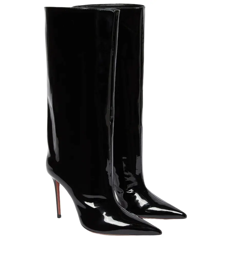 Amina Muaddi Fiona patent leather knee-high boots