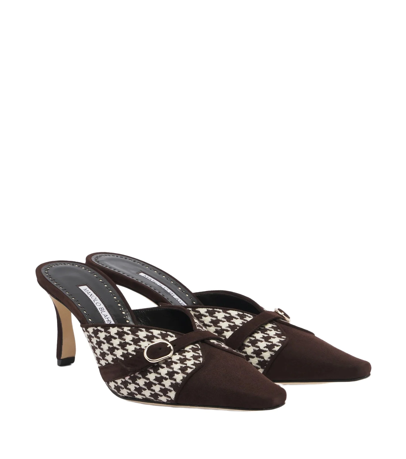 Manolo Blahnik Mircamu houndstooth and suede mules