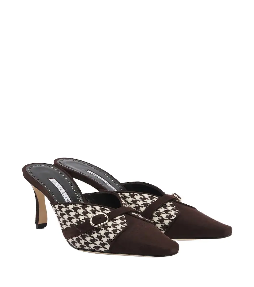 Manolo Blahnik Mircamu houndstooth and suede mules