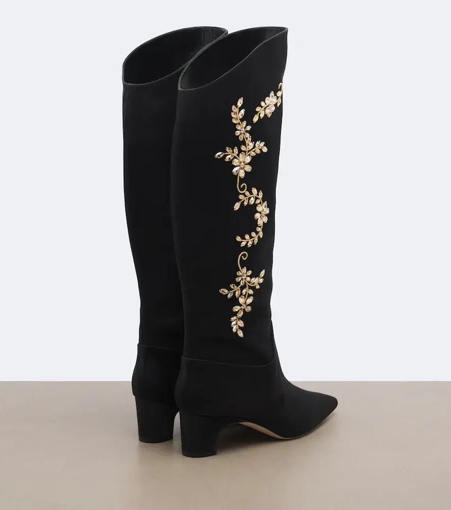 Manolo Blahnik Dispasa embellished satin knee-high boots | Thumbnail 2
